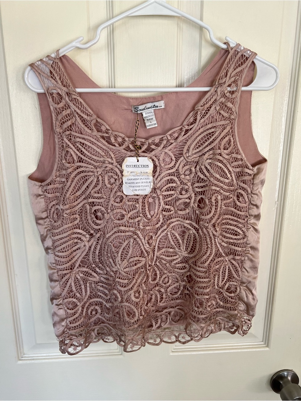Vintage Soulmate 100% Silk Crochet Overlay Sleeveless Blouse Boho Festival Top - Picture 6 of 9